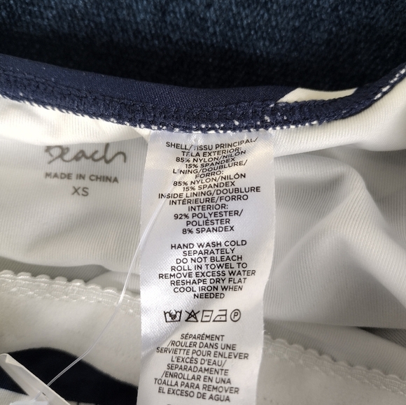 NWT LOFT Beach Striped Plunge One Piece Swimsuit Navy White Stripe XS - Picture 7 of 8